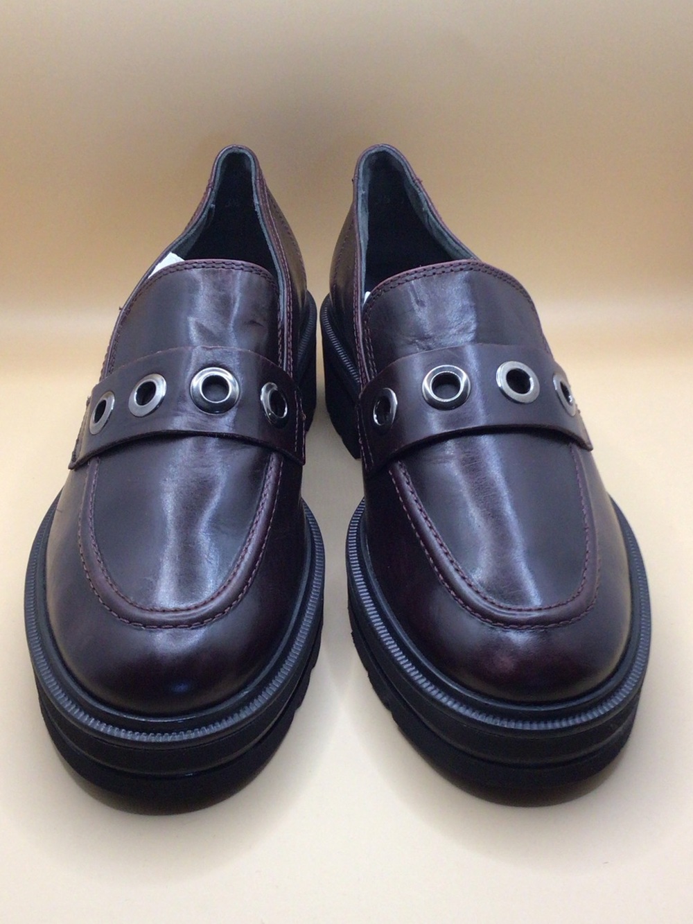 Paul Green Women's Loafers in Deep Burgundy with Silver Eyelets